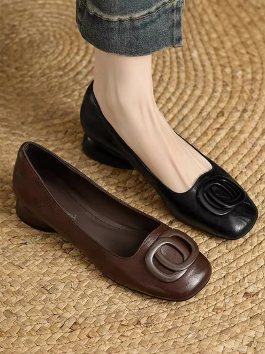 Erin | Leather Square-Toe Flats